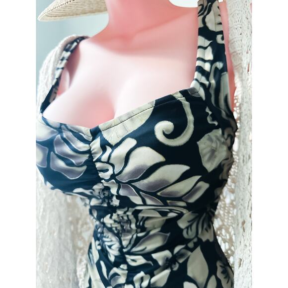 Island Goddess Vintage Siren retro hibiscus floral curve hugging pin-up swimsuit - Picture 2 of 7